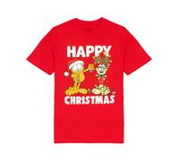 Garfield Mens Red Garfield, Odie Short Sleeved T-Shirt - Large