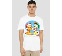 Garfield Merry & Striped T-Shirt, White | Size: 2XL Garfield White 2XL
