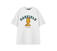 Garfield Adults T-Shirt | White Short Sleeve University Graphic Tee for Men & Women | Collegiate Varsity Cat Character Apparel Top | Cartoon Movie TV Series Merchandise Apparel Gift