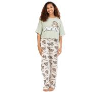 Garfield Women's All-Over Print Short Sleeve Long Leg Pyjama Set | Green/Oatmeal | Officially Licensed Merch in Green | Size: XL Garfield Green XL