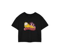 Garfield Womens Black Flames Cropped Short Sleeved T-Shirt - Large
