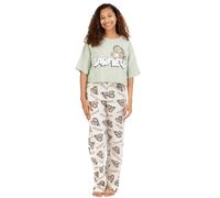 Garfield Womens Pyjamas | Adults Ladies Lazy Tabby Cat Green T-Shirt With Cream Long Bottoms Pjs | Movie Merchandise - Large