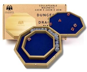 Gargoyle - DND Wooden Dice Tray - Premium 24cm Tabletop Rolling Tray Box - Beautiful Gargoyle Design - Perfect RPG Gaming D20 Roll Mat with Box for Storage and to Protect Die - Noise Reducing