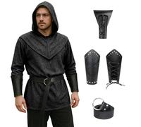 GARINOM Renaissance Chain Mail Armor Tunic Shirt Medieval Knight Costume Set, Black, M