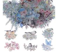 GARIOUANS 100pcs Holographic Flower and Bird Scrapbooking Stickers, Decorative Journal Accessories, Cut 3D Stickers for Bullet Journaling and DIY Scrapbook Supplies