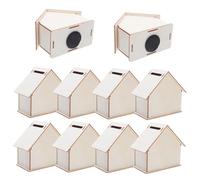 GARIOUANS 10PCS DIY Wooden Piggy Bank Unfinished Small House Shaped Coin Banks for Painting and Decorating Craft Kits for Childrens Savings Education and Creative Art Projects