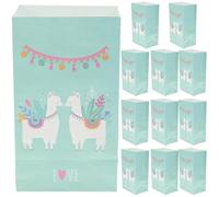 GARIOUANS 12pcs Kraft Paper Candy Bags with Adorable Alpaca Patterns, Square Bottom Party Paper Bags for Packaging Cookies and Small, for Alpaca Themed or Girl's Birthday Parties