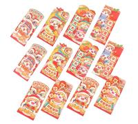 GARIOUANS 12pcs Red Money Envelopes for Chinese Year Cute Cartoon Lunar Year Hongbao Pockets with Traditional Lucky Symbols Thick Tear-Resistant Paper Festive Holders for Spring Festival