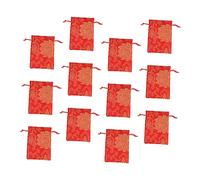 GARIOUANS 12pcs Small Embroidered Drawstring Bags Jewelry Storage Pouch Red Chinese Style Wedding Candy Favor Wrap Pouch with Classic Floral Pattern