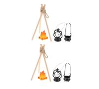 GARIOUANS 2 Set Miniature Dollhouse Stove and Campfire Snowy Scene Accessories with Realistic Artificial Flames Compact Bonfire for Fairy Garden Camping Cake Decorations and Creative