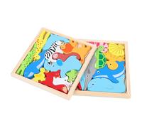 GARIOUANS 2 Sets Stereo Animals Wooden Puzzle for Educational Early Learning Jigsaw Plaything Intelligence Development Forest Ocean Themes