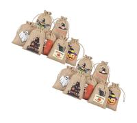 GARIOUANS 24pcs Halloween Linen Drawstring Bags Reusable Treat Pouches for Candy Snacks Small Gift Packaging Party Goodie Bags with Mixed Halloween Prints