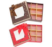 GARIOUANS 2pcs 9-Grid Chocolate Candy Boxes in Dark and Crimson 12X12X4Cm with Window for Wedding Favor Packaging and Valentine’s Day Wrapping