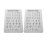 GARIOUANS 2pcs Braille Alphabet Boards Raised Dots, 4.7×7.25 Inch Metal Tactile Learning Tools for Blind ’s Braille Reading and Writing Education at Home and School