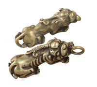 GARIOUANS 2pcs Brass Pixiu Animal Figurines Keychain Making Wealth Charms Jewelry Pendant Charm Decor Lucky Chinese Figurine