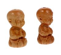 GARIOUANS 2pcs Hand-carved Boxwood Buddhist Keychain Pendant Lotus Little Monk Design, Feng Shui Hanging Ornament for Car Key Rings and Key Chains Decor