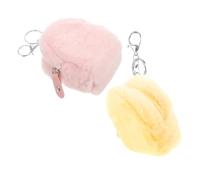 GARIOUANS 2pcs Kawaii Plush Mini Coin Purse with Keychain for Women Soft Cartoon Plush Wallet for Coins Earphones Keys Storage Compact Small Change Pouch in Pink and Yellow