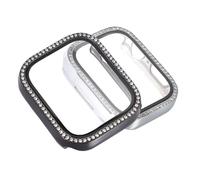 GARIOUANS 2pcs Rhinestone Watch Screen Protector Case for Full Coverage Shell with Scratch and Shock Resistance Easy Installation Elegant Silver and Black Compatible with Iwatch