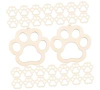 GARIOUANS 30pcs Dog Paw Shaped Unfinished Wooden Slices with Hole and Jute Twine DIY Craft Wood Chips for Painting Graffiti Home Decoration and Creative Art Projects