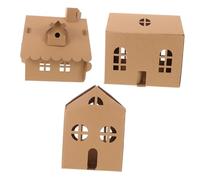 GARIOUANS 3pcs Miniature Cardboard Dollhouse Kit for Kids, Paintable Mini House Craft, Preschool DIY Toy Set Wide and Small Models for Creative Art Projects