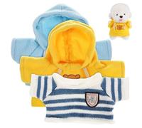 GARIOUANS 3pcs Plush Clothes Mini Sweaters for Stuffed Animals Tiny Blue Striped Sweater Blue Yellow Hoodies for Bears Soft Knit Doll Outfits for Crafting and Play