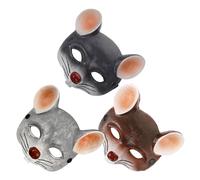 GARIOUANS 3pcs Realistic Rat Masks PU Foam Animal Head Face Covers for Christmas Carnival Birthday Masquerade Party Cosplay in Light Gray Dark Gray Brown