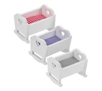 GARIOUANS 3pcs Scale Miniature Dollhouse Crib Compact Bed Models in White Blue Grey for Dollhouse Nursery Doll Furniture for Creative Roleplay and Easy Scene Decoration
