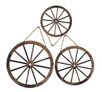 GARIOUANS 3Pcs Wooden Wagon Wheel Wall Decor Rustic Vintage Round Hanging Ornaments for Indoor Garden Farmhouse Retro Style Poplar Wood Decoration