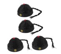 GARIOUANS 4pcs Ancient Chinese Royal Headpiece with Ponytail Handmade Embroidered Nylon Oriental Hats for Adults Lightweight Traditional Costume Accessory for Stage Cosplay and Themed