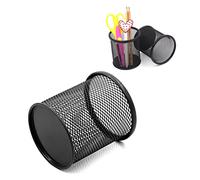 GARIOUANS 4pcs Round Metal Pencil Holder Mesh Pen Pot Desk Organizer for Office Students Sturdy Wire Mesh Construction Tall Design for Scissors and Rulers Black
