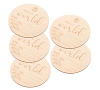 GARIOUANS 5 pcs Wooden Birth Announcement Signs Round Shape Smooth Surface Safe Photo Prop for Newborn Name Weight Recording Nursery Decoration