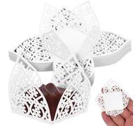 GARIOUANS 50 Pcs White Hollow Decorative Candy Boxes with Paper Chocolate Liners for Wedding Supplies Truffle Cups Treats Packaging