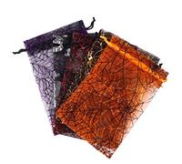 GARIOUANS 50Pcs Halloween Spider Web Gauze Drawstring Bags Organza Bundle Pockets for Candy Treats Gift Storage Party Favor Multi Color
