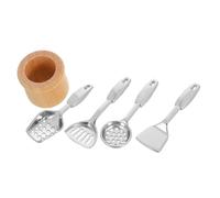 GARIOUANS 5pcs Scale Metal Utensils with Bucket for Dollhouse Decoration Pretend Play for Roleplaying and Micro Landscape Accessories