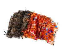 GARIOUANS 60pcs Halloween Drawstring Mesh Party Favor Pouch Bags with Spooky Pumpkin and Spider Prints Candy Treat Bags for Trick Treaters Snacks and Holiday Celebrations