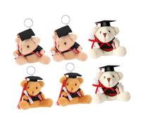 GARIOUANS 6Pcs Graduation Bear Plush Keychain Cute Doctor Bear Pendant Hanging Ornament for Bags and Keys Soft Stuffed in White Light Brown Dark Brown