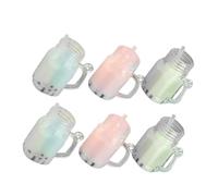 GARIOUANS 6pcs Miniature Resin Drink Models for Doll House Decoration Mixed Color Mini Beverage Cups Lightweight Milk Tea Straw Cup for Mini House Display