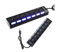 GARIOUANS 7-port USB Hub USB Multi Charger Hub Metal Plastic Black 480mbps Data Transfer Rate Ergonomic Design On/off Adapter Compatible with Laptop and PC Approx 16.5x3.5x2.2cm