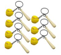 GARIOUANS 7Pcs Mini Baseball Keyrings with Wooden Bat and Ball Sports Souvenir Favors for Teenagers Team Spirit Gift Birthday Party Goodie Bag Fillers