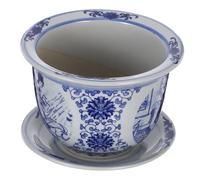 GARIOUANS Blue and White Porcelain Ceramic Bonsai Planter with Saucer Decorative Indoor Plant Pot for Succulents and Balcony Gardening Easy Clean Artistic Flower Pot for Modern and Classic