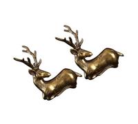 GARIOUANS Brass Deer Miniature Sculpture 2pcs Retro Antique Style Home Decor Figurines Decorative Keychain Pendants for Desktop Ornamentation