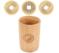 GARIOUANS Chinese Divination Game with Mini Bamboo Bucket and Vintage Copper Coins for Fortune Telling Compact Buddhist Divination Tool with Traditional Chinese Style Gift for Feng Shui and