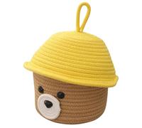 GARIOUANS Cotton Rope Bear Storage Basket with Lid, Cute Cartoon Storage Bin, Multipurpose Woven Organizing Basket for Nursery and Bedroom