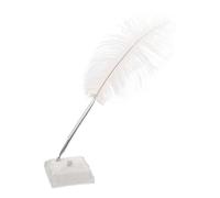 GARIOUANS Elegant White Bridal Signing Pen with Ostrich Rhinestone Decorated Rotatable Pen Holder for Wedding Guest Book Engagement and Special Occasions