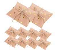 GARIOUANS Kraft Paper Pillow Gift Packaging Boxes with Gold Star Print and Rope Food Safe Lightweight Party Favor Containers for Wedding Birthday and Festival Treats