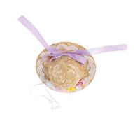 GARIOUANS Mini Straw Hat with Bow and Flowers for Dolls Rustic Craft Hat Ornament Small Bohemian Dollhouse Accessory for DIY Decoration and Miniature Figurines