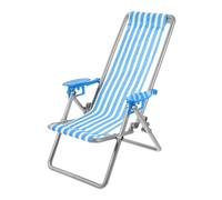 GARIOUANS Miniature Beach Chair Model Dollhouse Folding Chair Accessory Blue Stripe for Micro Landscape Photography Decor and Scene Models