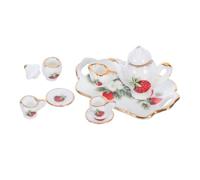GARIOUANS Miniature Ceramic Tea for Dollhouse Mini Porcelain Teacup Teapot and Tray Pretend Play Accessories Collector Friendly Tiny Tableware for Display and Creative Play