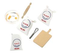 GARIOUANS Miniature Dollhouse Kitchen Accessories 7pcs Set with Flour, Salt Bag, Whisk, and Rolling Pin Models for Pretend Play and Mini Landscape Decoration