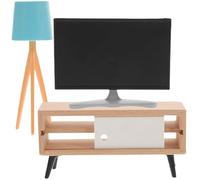 GARIOUANS Miniature Dollhouse TV Set with Black LCD Screen, White TV Cabinet, and Blue Lamp Model - 3Pcs Dollhouse Furniture Accessories for Living Room and Bedroom Decor